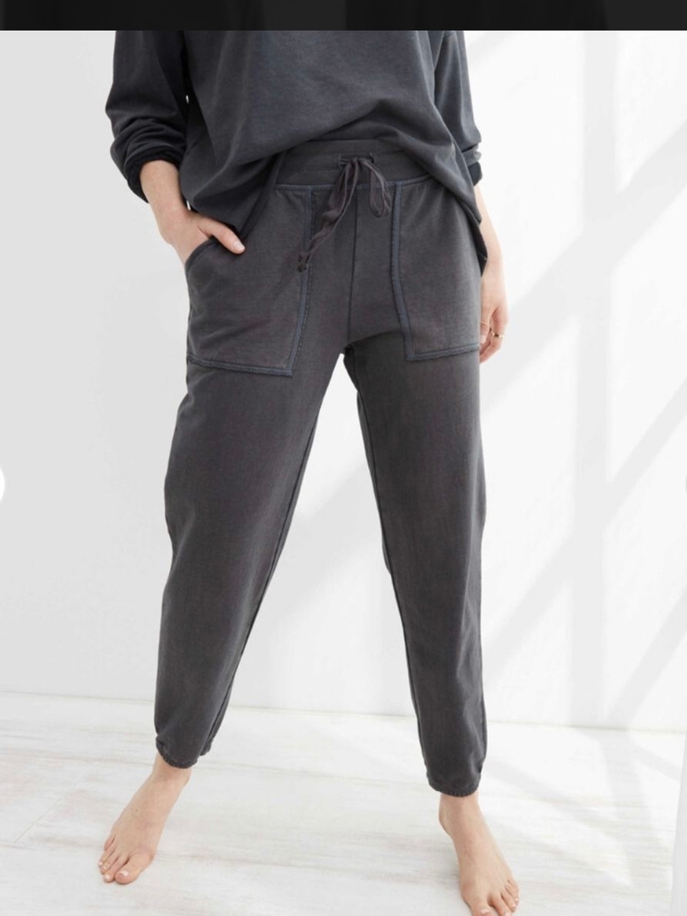 Aerie Real Good Sunwashed Distressed Joggers Gray Medium NWT Cozy Lounge